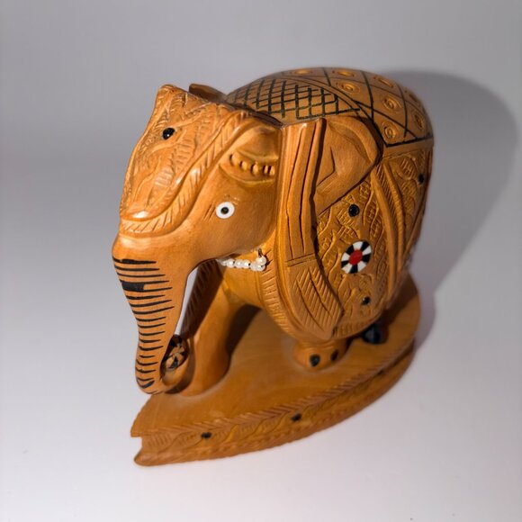 Hand-Carved Wooden Indian Elephant Figurine | Lucky Charm – Artisan Decor - Picture 7 of 11